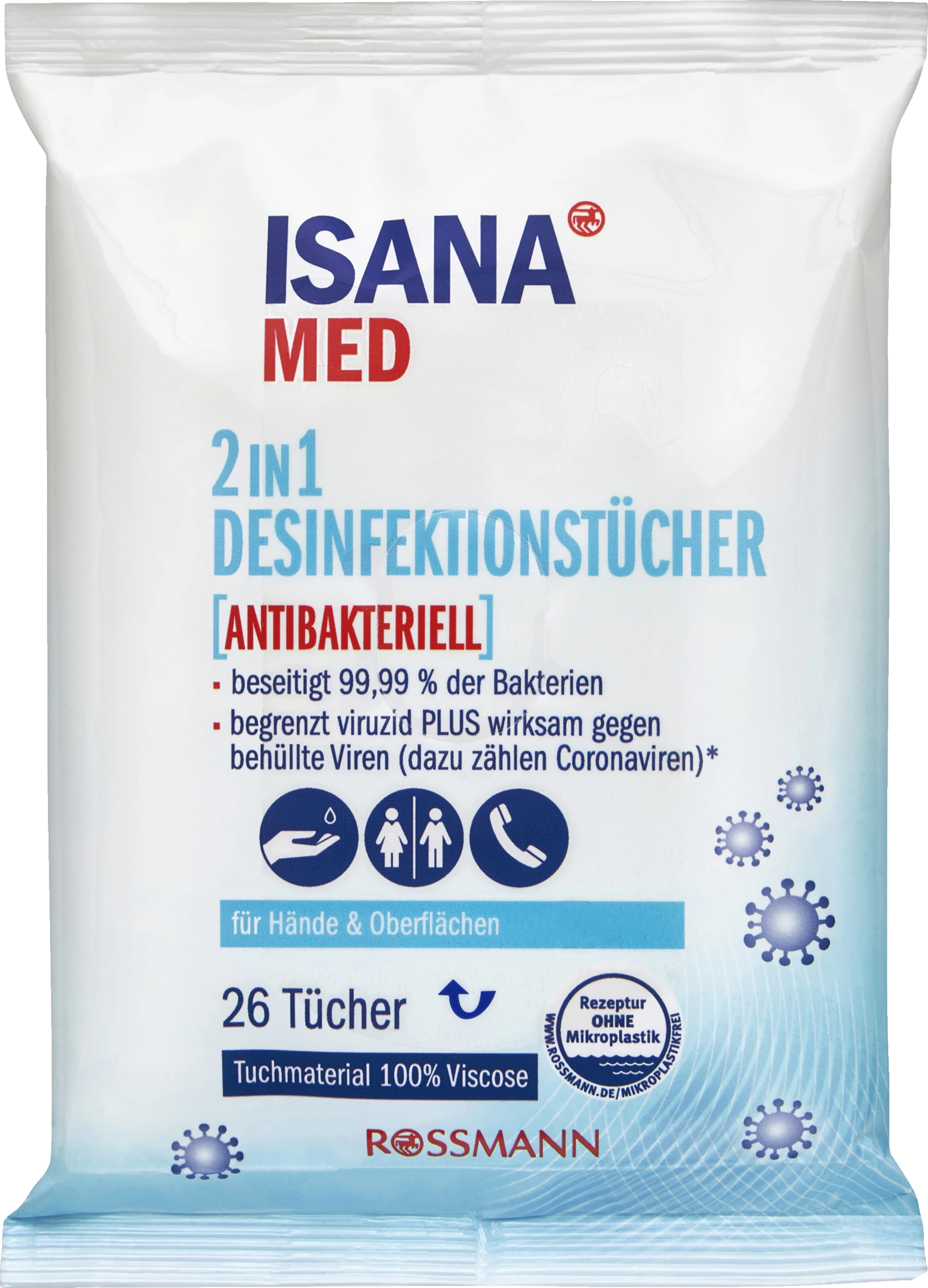 Isana Med 2in1 Desinfektionstücher 26 Stück 1 Isana Med 2in1 Desinfektionstücher 26 Stück